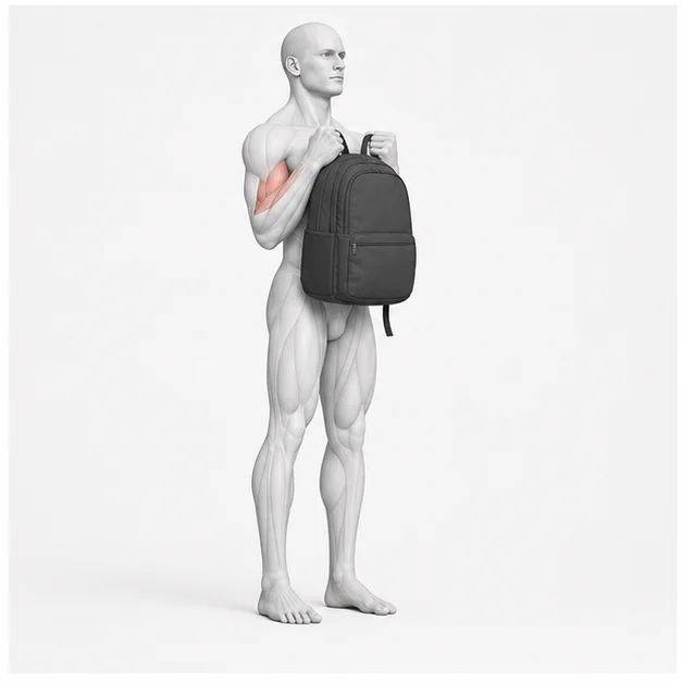 Backpack Biceps Curl in der Belastungsphase