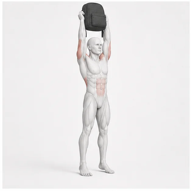 Backpack Overhead Press in der Belastungsphase